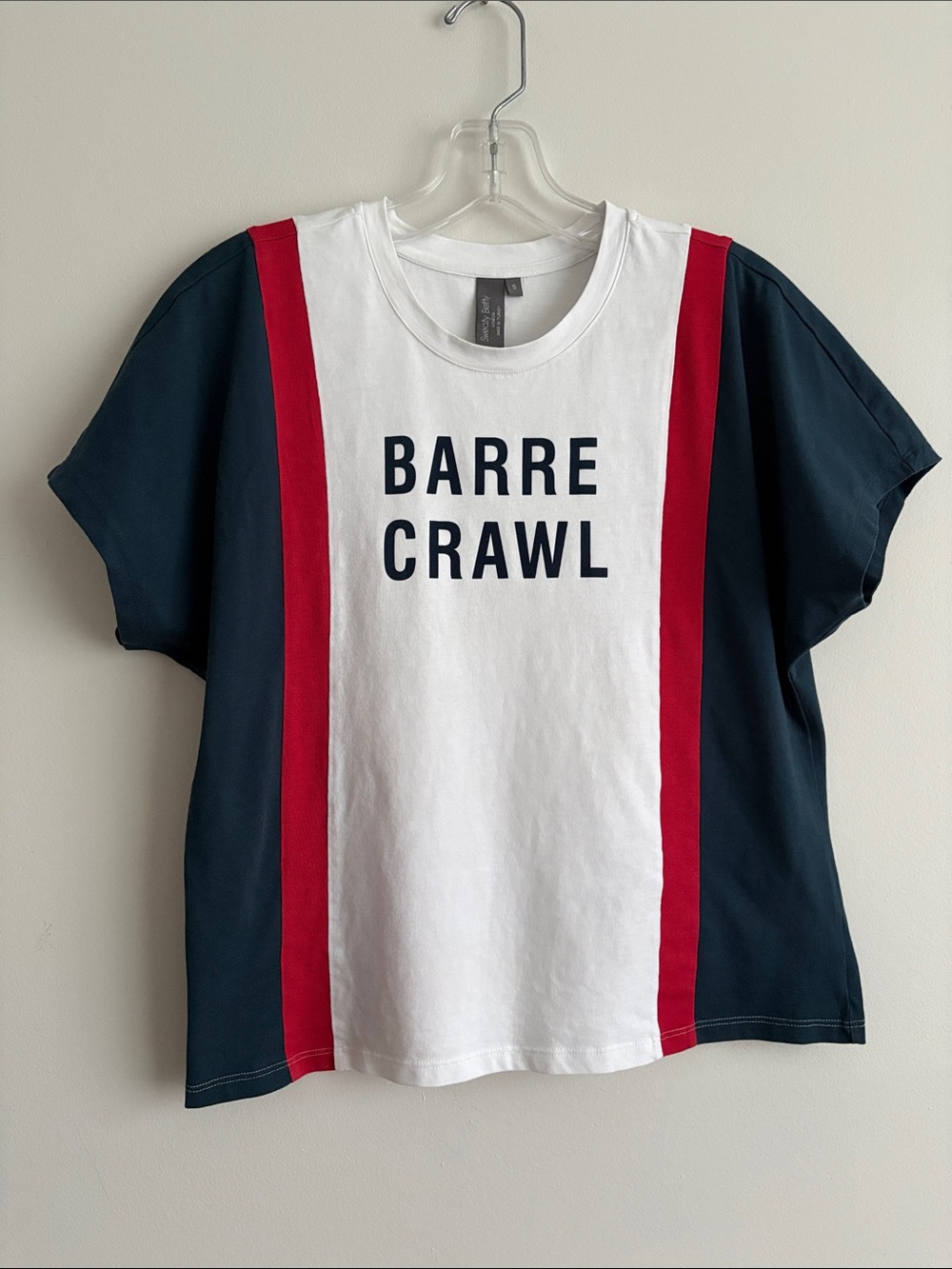 Sweaty Betty White, Navy & Red 'BARRE CRAWL' Graphic Short Sleeve Tee
